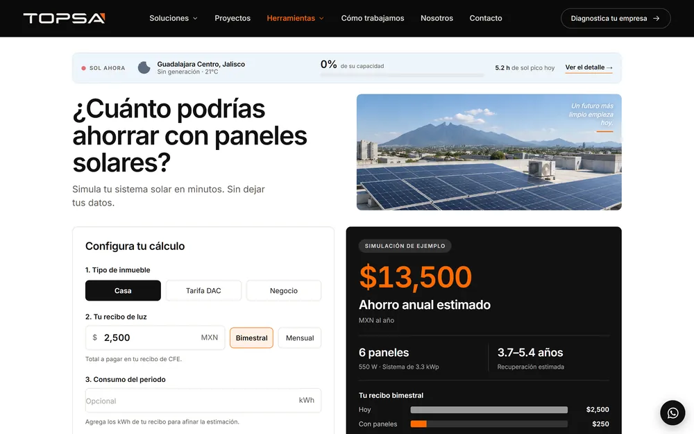 Calculadora solar de TOPSA